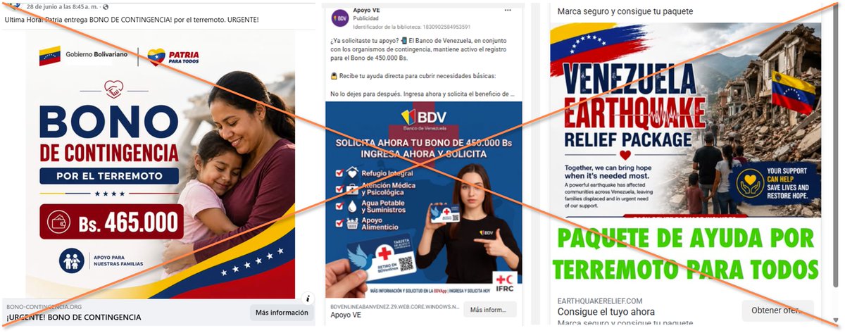 jasuarez92's tweet photo. 🇻🇪 ¡Cuidado! En redes sociales circulan anuncios que prometen bonos y créditos a los damnificados por el doble terremoto en Venezuela.

🔍 En muchos casos se hacen pasar por bancos o páginas del gobierno para robar los datos de los usuarios.

➡️ https://t.co/ChejhLFKg9 https://t.co/qLsCU4U0Xx
