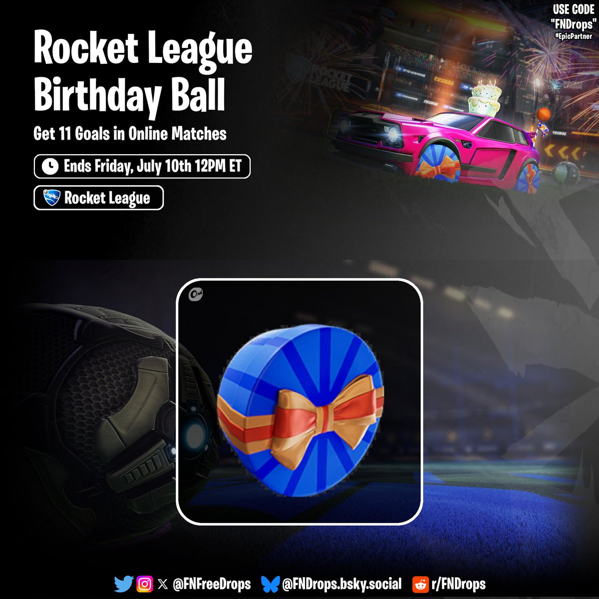 FNFreeDrops's tweet photo. Earn free wheels that transfer to Fortnite by scoring 11 goals in Rocket League

🏆Reward
• Candy Box Wheels

⌛️Ends Friday, July 10th 12PM ET

#Fortnite https://t.co/C27wPR6ukf