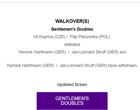 BenRothenberg's tweet photo. Now TWO first round men's doubles matches at #Wimbledon have ended in a walkover because no guys signed up as alternates.

Tough to argue with the ATP plan to reduce the doubles population when it's already reducing itself, even at Wimbledon of all places. https://t.co/4UGJeKLjt5
