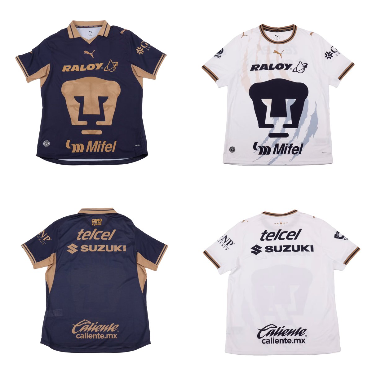 EleteTSC's tweet photo. 🇲🇽🔵⚪️ Pumas (@PumasMX) vuelve a vestir @PUMAmexico, y estas son sus camisetas 2026/27.

Titular azul y oro con gráfico integrado al rostro de puma. La suplente es blanca con vivos auriazules y gráficos de zarpazo. El equipo femenino recibe modelos exclusivos. https://t.co/lw3JmZJyat
