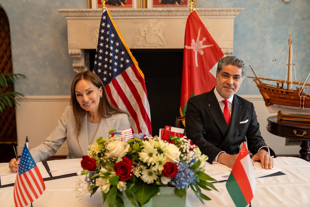 OmanEmbassyUSA's tweet photo. #WashingtonDC 

The Embassy of the Sultanate of Oman signed a Statement of Cooperation with the U.S. Semiquincentennial Commission (America250), marking a new chapter of collaboration ahead of the United States' 250th anniversary in 2026.

Signed by H.E. Ambassador Talal Al Rahbi and Chair Rosie Rios, the agreement promotes cultural exchange and people-to-people engagement between the Sultanate of Oman and the United States. The ceremony was attended by distinguished guests, including Congressman Ryan Zinke, David Fisher from the U.S. Department of State, members of the America250 Commission, and representatives of the diplomatic community.