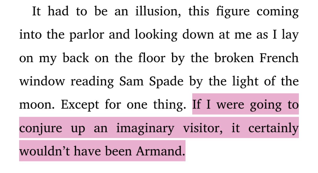CrowFeathers72's tweet photo. I love in TVL when Armand shows up to harass Lestat in New Orleans at the end and Lestat, who is starved and delirious, is like "Well, it can't be a hallucination, because I would never willingly dream up ARMAND." This is the book equivalent of the fuck cloud comment 😂 https://t.co/gb02XqFfAJ