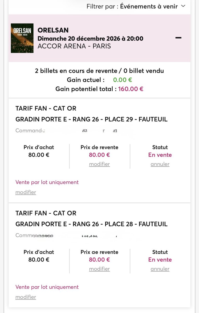 SolamenNissa's tweet photo. Deux places pour #Orelsan à Bercy à vendre pour le 20 décembre 2026. Vente via le canal officiel de Ticketmaster. DM si intéressé https://t.co/ozbVnJUywH