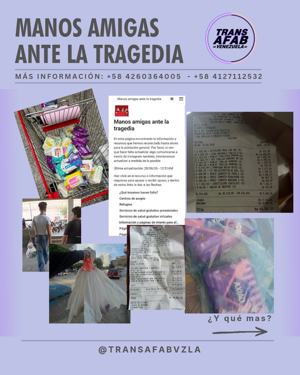 TransAFABVzla's tweet photo. ¡Seguimos apoyando!
Decide si donas para apoyar los kits de salud menstrual, o a apoyos directos a personas afectas y voluntaries en zona cero 

Decide whether to donate to support menstrual health kits, or direct support to affected individuals and volunteers in the ground zero https://t.co/26DXRJuINw