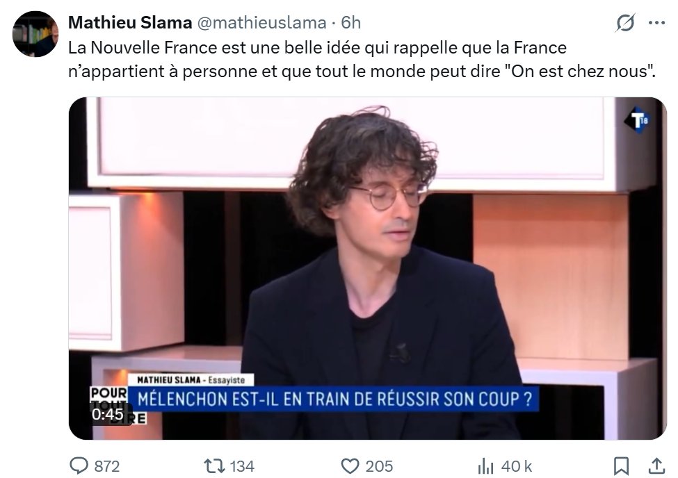 FrDesouche's tweet photo. Le grand bourgeois peut se permettre de dire que la France appartient à tout le monde, parce que sa propre vie n’est déjà plus arrimée à la France ordinaire. Son capital est mobile, ses enfants vivent à l'étranger, ses quartiers au quatres coins du monde sont protégés par les prix de l’immobilier, ses réseaux sont internationaux, ses vacances se passent ailleurs, son avenir professionnel n’est pas suspendu à l’état du pays réel. 

Le Français ordinaire, lui, n’a pas cette mobilité. Il n’a pas plusieurs patries de rechange, pas d’entre-soi mondialisé, pas de capital culturel exportable partout, pas de filet patrimonial qui lui permette de se retirer dans un quartier préservé. 

Son pays, sa ville, son école, son hôpital, son paysage, son histoire locale, ce sont les seuls héritages concrets qu’il possède.

Le cosmopolitisme est un hold-up. Ceux qui possèdent déjà tout expliquent à ceux qui n’ont presque rien qu’ils doivent encore renoncer à leur dernier bien commun