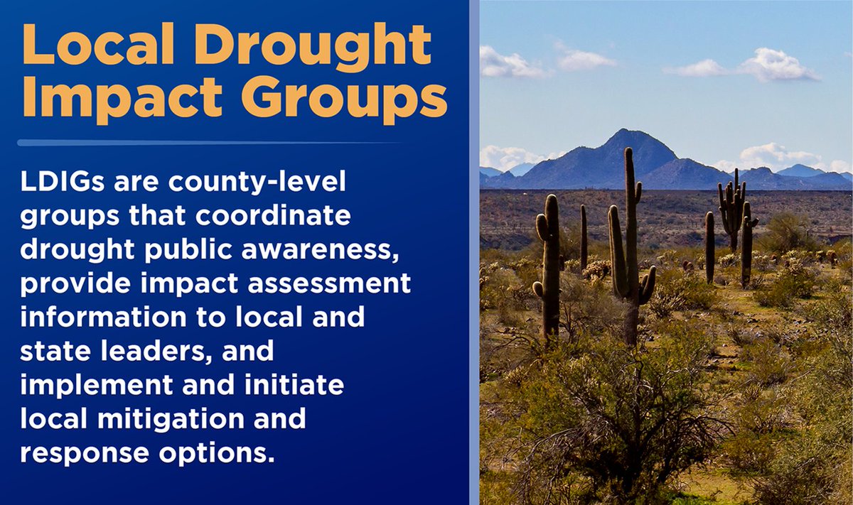 azwater's tweet photo. Local drought impact groups are county-level groups that provide information to local and state leaders, and implement local mitigation and response options. Learn more @ https://t.co/w9qagUfbSk https://t.co/oAchGUny51