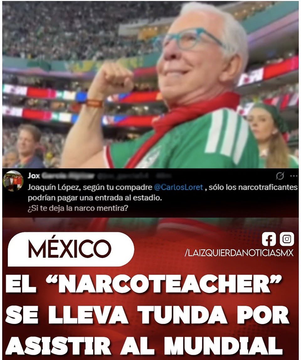 RiosAnaMa's tweet photo. ¡LO REVENTARON! El comentócrata del régimen prianista, @lopezdoriga , presumió que estaba en el Estadio Azteca, pero las redes no se la perdonaron: le recordaron los dichos de su compadre Carlos Loret de Mola, quien afirmó que solo los narcos podían pagar boletos del Mundial. Los usuarios lo tundieron y le cuestionaron de dónde sacó cerca de 200 mil pesos para la entrada.