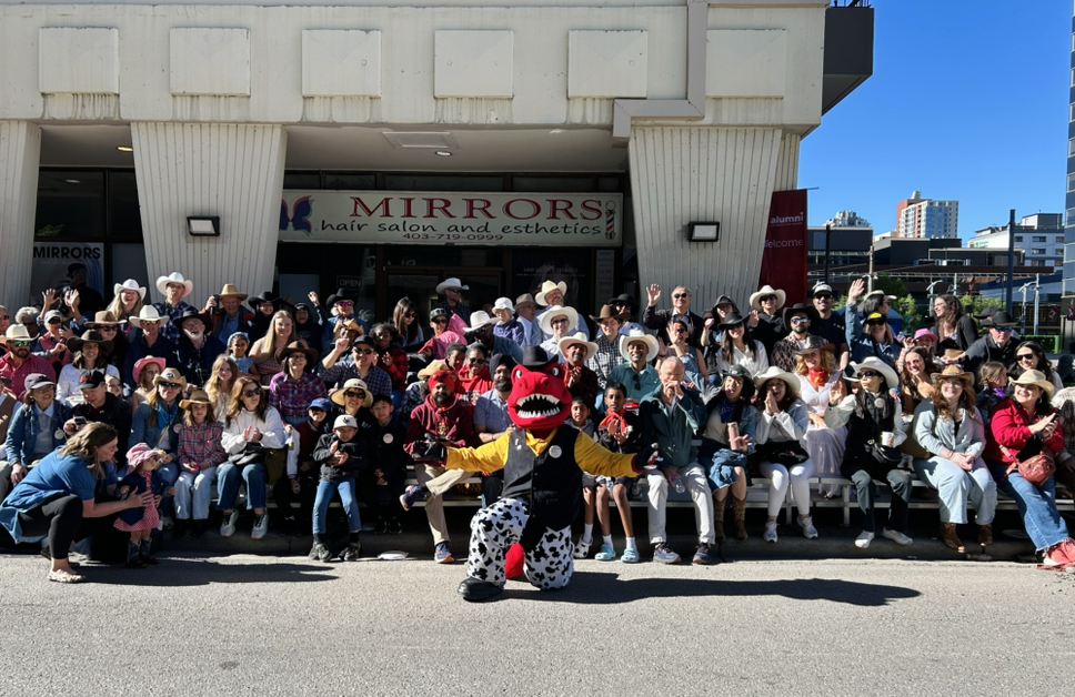 UCalgary's tweet photo. The UCalgary team brought the spirit. Rex brought the roar. 🦖

We had an incredible time kicking off Calgary Stampede Parade this morning in downtown. Thanks to everyone who came out to cheer along the route! 🤠 https://t.co/y7adablSlR