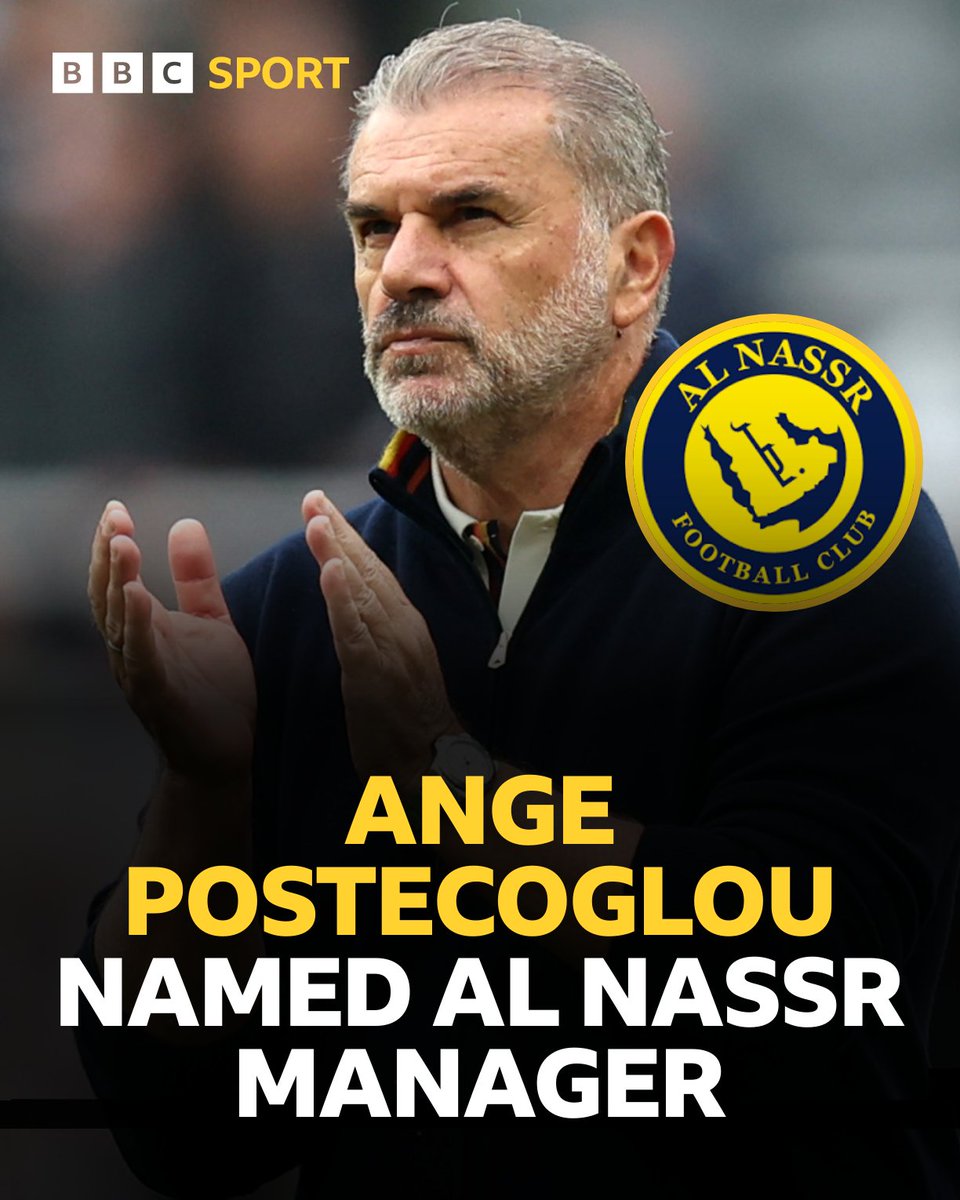 BBCSport's tweet photo. Ange Postecoglou is Cristiano Ronaldo's new club manager. 

He has signed a two-year deal at Saudi Pro League side Al Nassr. 🔏 https://t.co/Pl2XFTBNxg