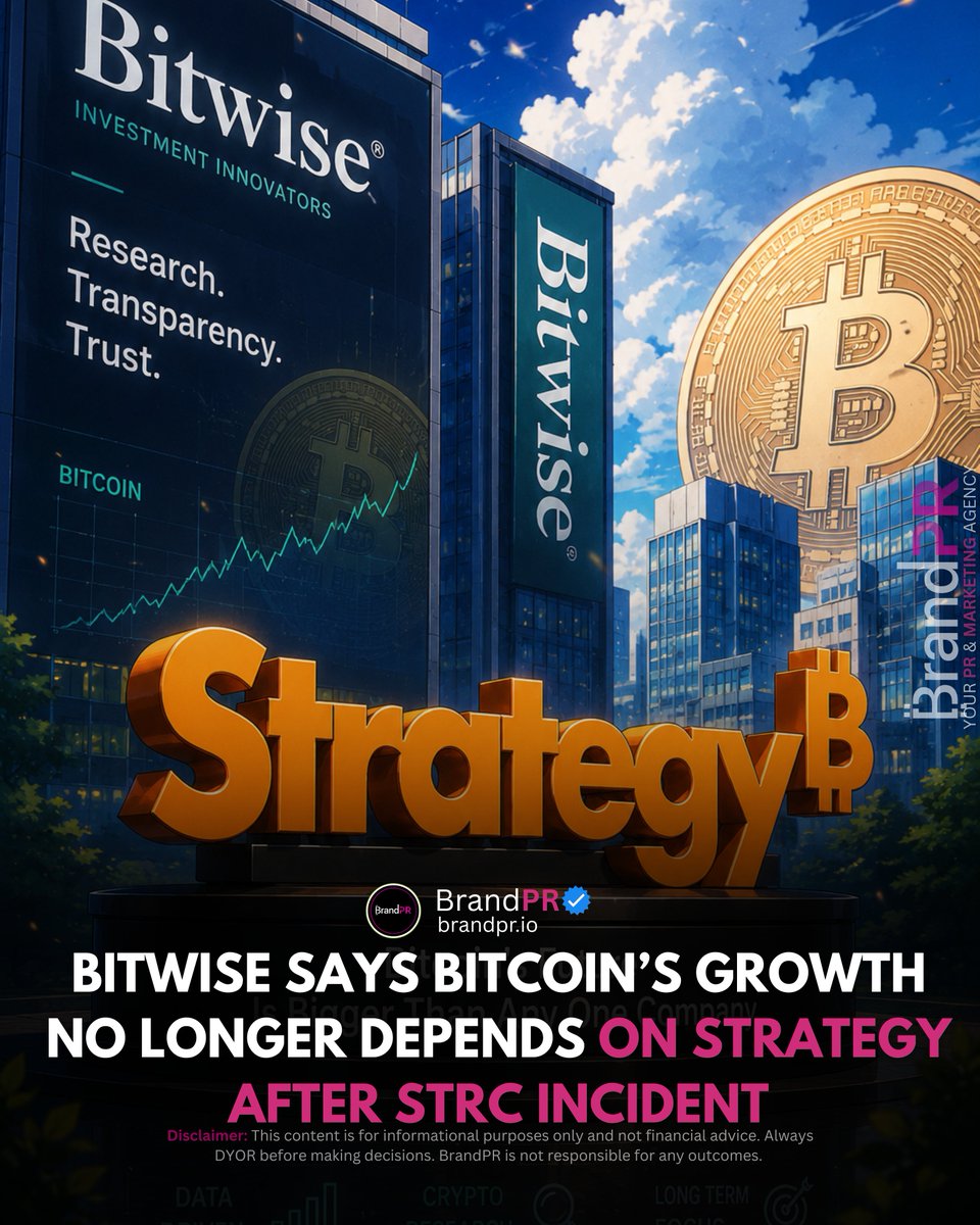 BrandPR_io's tweet photo. Bitcoin is outgrowing its biggest corporate backer.

After the recent STRC incident, @Bitwise  says @Strategy 's influence on Bitcoin is becoming less significant as institutional adoption continues to expand.

The message is clear: Bitcoin's future is no longer tied to any single company.

 Do you agree that Bitcoin has become bigger than Strategy?

Join our Telegram for breaking crypto news before it hits your feed.

Follow @BrandPR_io for daily crypto news, Web3 insights, and market updates.

#Bitcoin #Strategy #Bitwise #BrandPR