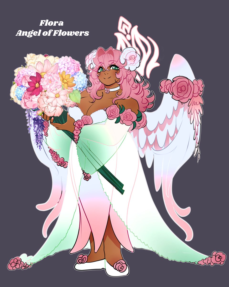 Semienigma's tweet photo. Another Angel Sister! Here we have Flora, the Angel of flowers! She's absurdly shy due being a plant. She will often give someone a flower or bouquet instead of talking to them. All her sisters know what she's saying though. She loves flowers and bugs. 

#semiocart https://t.co/jKmCExfq5x