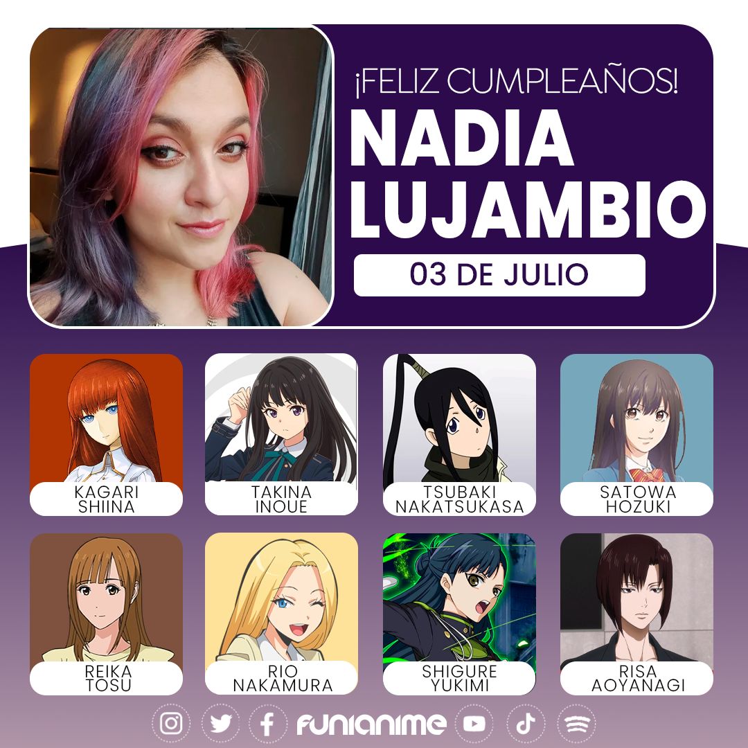 funianime's tweet photo. 🎈🥳 La actriz de doblaje Nadia Lujambio está de cumpleaños. ¡Muchas felicidades! 🥳🎈 @YanLu33 https://t.co/K4JEM03ftV