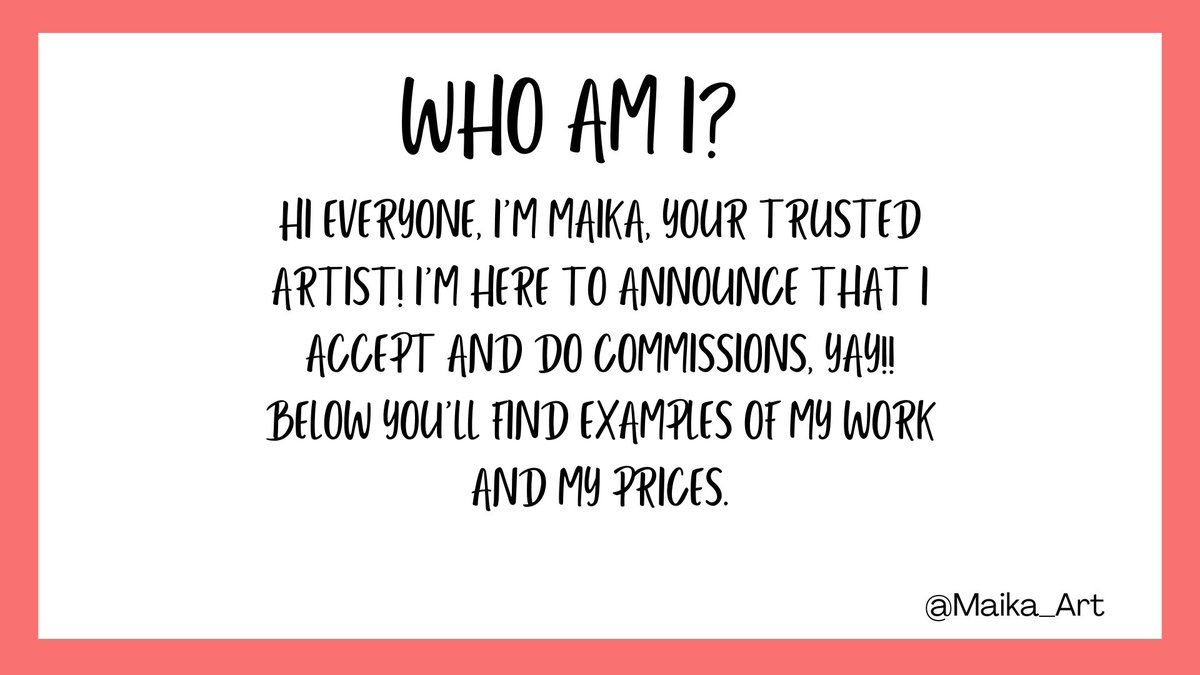 Maikaa_art's tweet photo. Hola, soy Maika, os dejo aqui mi tabla de comisiones, os dejo aqui abajo toda la info, me ayudarian mucho compartiendo este Tweet, muchas gracias 🫶

Hi, I'm Maika, here's my commission table, all the info is below, Sharing this tweet would help me a lot, thank you very much. https://t.co/o0l9NarKeq