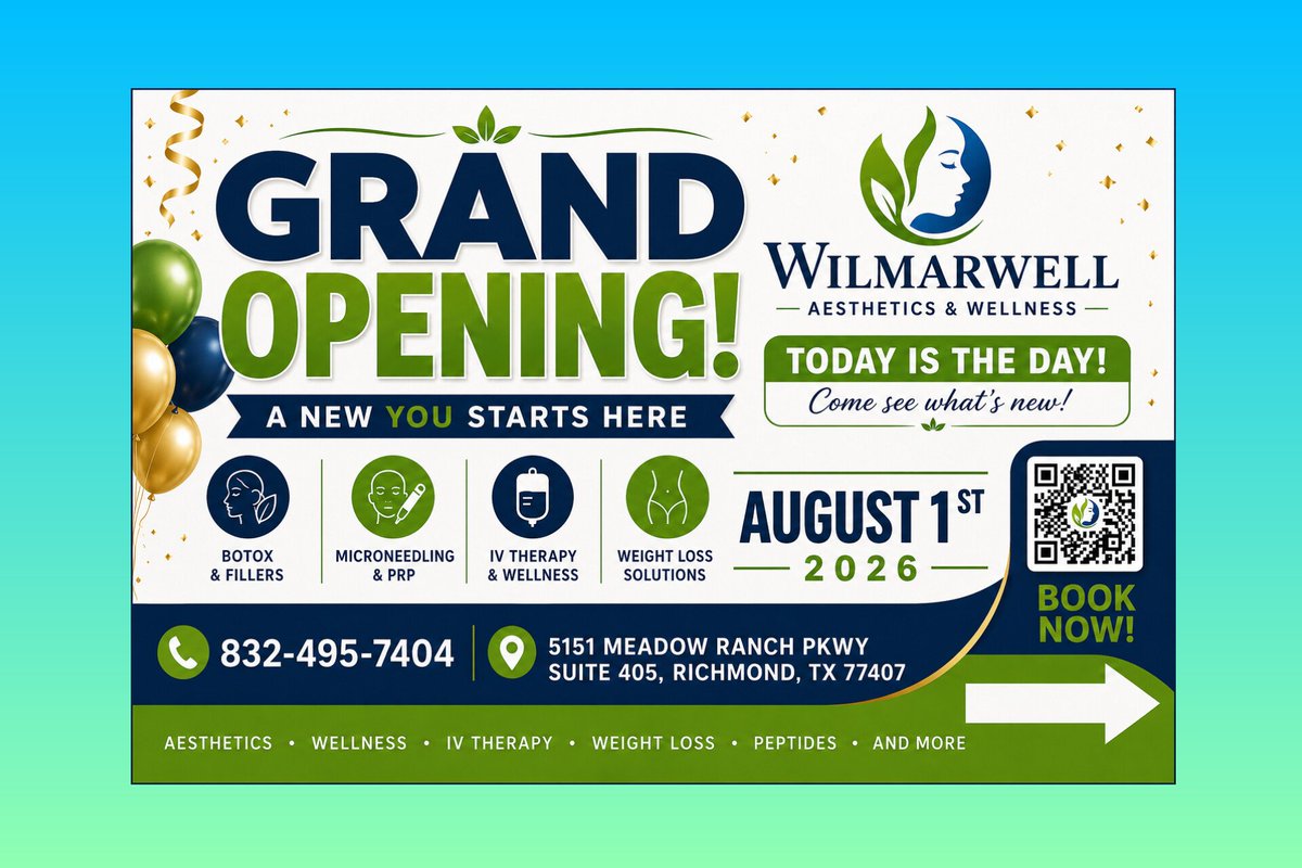 mcokudo1's tweet photo. 🎉 Grand Opening &amp; Ribbon Cutting Ceremony! 🎉

Join us on August 1, 2026 | 9:00 AM – 4:00 PM

📍 5151 Meadow Ranch Pkwy, Suite 405, Richmond, TX 77407

✨ Special Grand Opening Pricing 🎁 Giveaways ✂️ Ribbon Cutting Ceremony 💙 Tour Our New Location

We can't wait to celebrate u https://t.co/Uc4oSq6Xd6