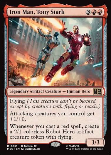 Hewoopp's tweet photo. They shoulda just named all the other non-flip iron men after the model rather than call it iron man again. Flavor L.

#MTG #MarvelxMTG https://t.co/IlCyEVOoZ8