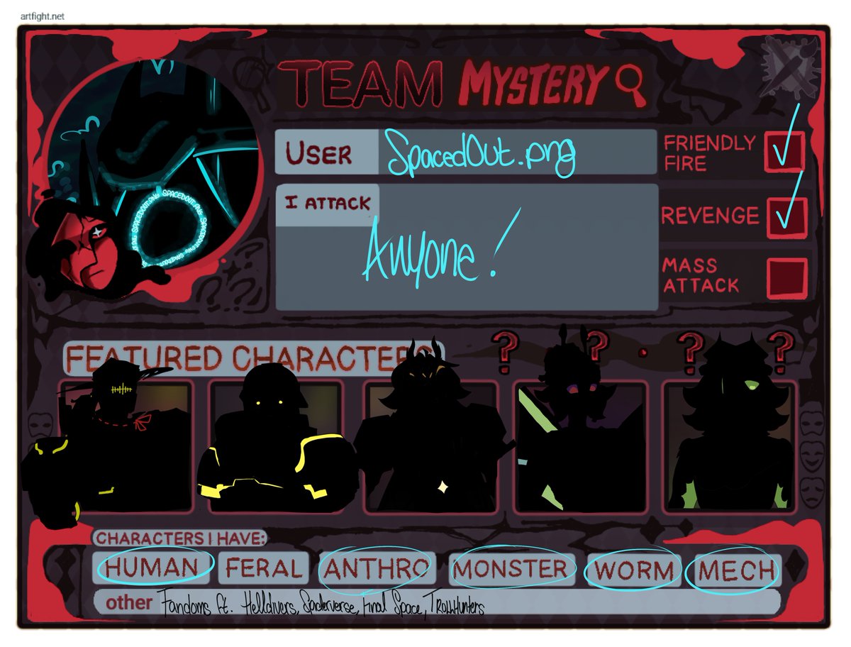 SpacedOutpng's tweet photo. Updated artfight card with more information!! I'll be posting all my attacks at the end of the event! https://t.co/KRILLxaiGS