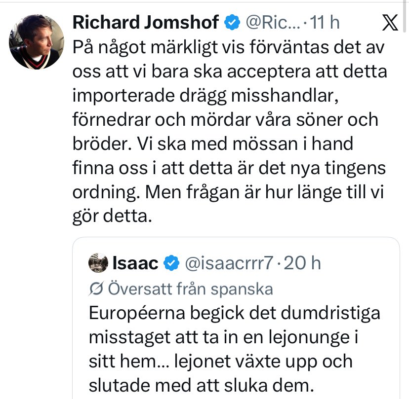 MartinAagaard's tweet photo. Den här retoriken innehåller ett stort mått av hot om fysiskt våld. Det är svårt att förbise pogromerna i 🇬🇧 när man läser https://t.co/YxBlWm6oW2