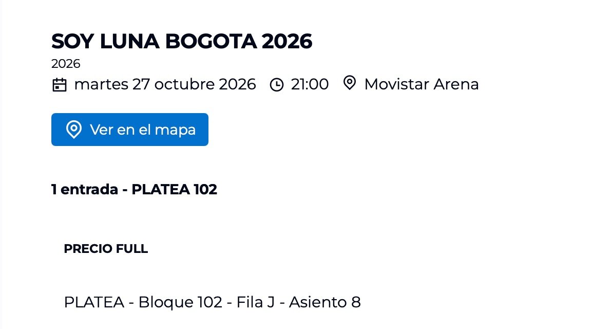 taylorsbrics's tweet photo. TENGO ENTRADA PARA SOY LUNA EN COLOMBIA 😭😭 https://t.co/H8RaQU0axx