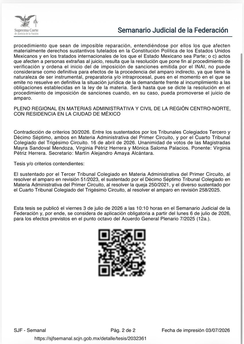 rsperrilliat's tweet photo. AMPARO INDIRECTO. ES IMPROCEDENTE CONTRA LA RESOLUCIÓN QUE PONE FIN AL PROCEDIMIENTO DE VERIFICACIÓN Y ORDENA EL INICIO DEL DE IMPOSICIÓN DE SANCIONES, EMITIDA POR EL EXTINTO INSTITUTO NACIONAL DE TRANSPARENCIA, ACCESO A LA INFORMACIÓN Y PROTECCIÓN DE DATOS PERSONALES (INAI). https://t.co/v2lSsjW9Xz