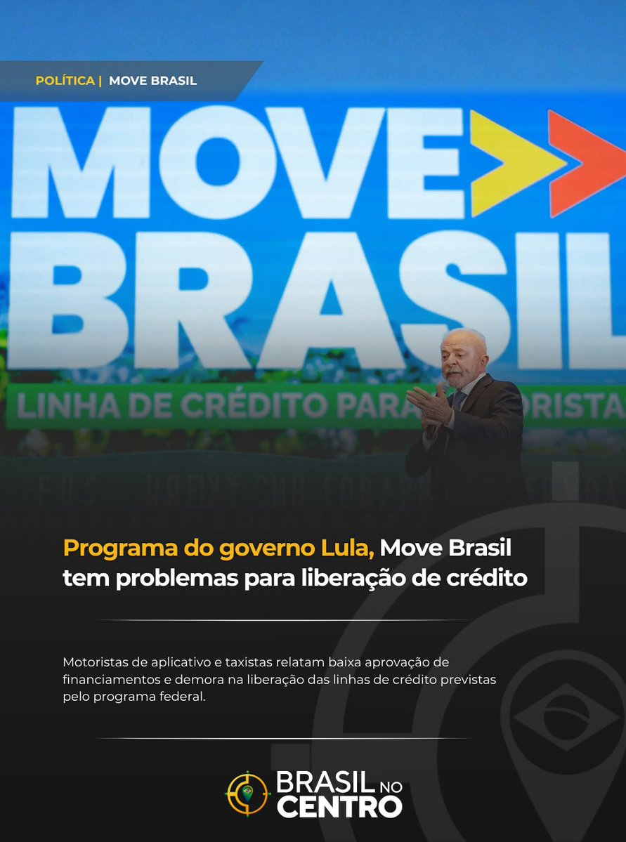 BRnoCentro's tweet photo. O programa Move Brasil, criado para facilitar o financiamento de veículos para taxistas e motoristas de aplicativo, começou a operar oficialmente, mas já enfrenta relatos de dificuldades na concessão do crédito.

Motoristas e concessionárias afirmam que poucos pedidos têm sido aprovados e apontam demora na análise dos financiamentos. O governo reconheceu problemas na implementação, enquanto o BNDES afirma que as operações seguem em andamento e que as aprovações ocorrem de forma gradual, conforme a análise das instituições financeiras.

Confira todos os detalhes da reportagem no Brasil no Centro.

https://t.co/TA5crG0BEw