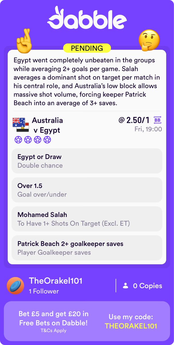 seccleshare15's tweet photo. Here is a bet that I placed on Australia vs Egypt. Feel free to join via link and copy.#WorldCup #Gambling𝕏 👌🥰💥🤞
https://t.co/mQNGWUOUzC https://t.co/2uXo7F91MV
