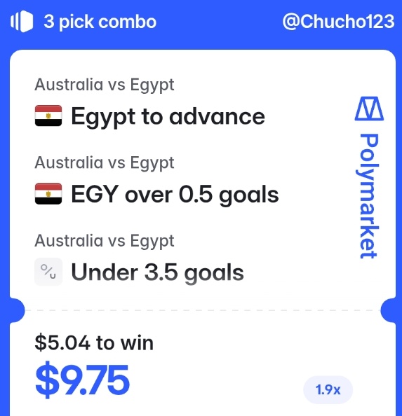 edinsone64's tweet photo. My prediction for today is for Egypt: they'll advance, score more than one goal, and then be eliminated from the game!

@Polymarket https://t.co/qplD3INzXh