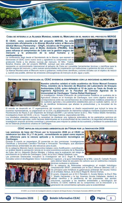 CEAC_Cuba's tweet photo. 📘 Disponible Boletín Informativo CEAC | II Trimestre 2026.
Compartimos principales resultados de investigación, innovación, cooperación científica y gestión ambiental desarrollados durante este período.
Continúa leyendo el resto del boletín en siguiente post
#CEAC #Ciencia https://t.co/kLzNMx34FU