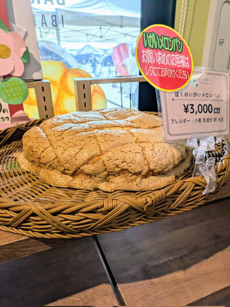 超大きいメロンパン😊 茨城県の道の駅常総にて お待ち帰りは、背負って