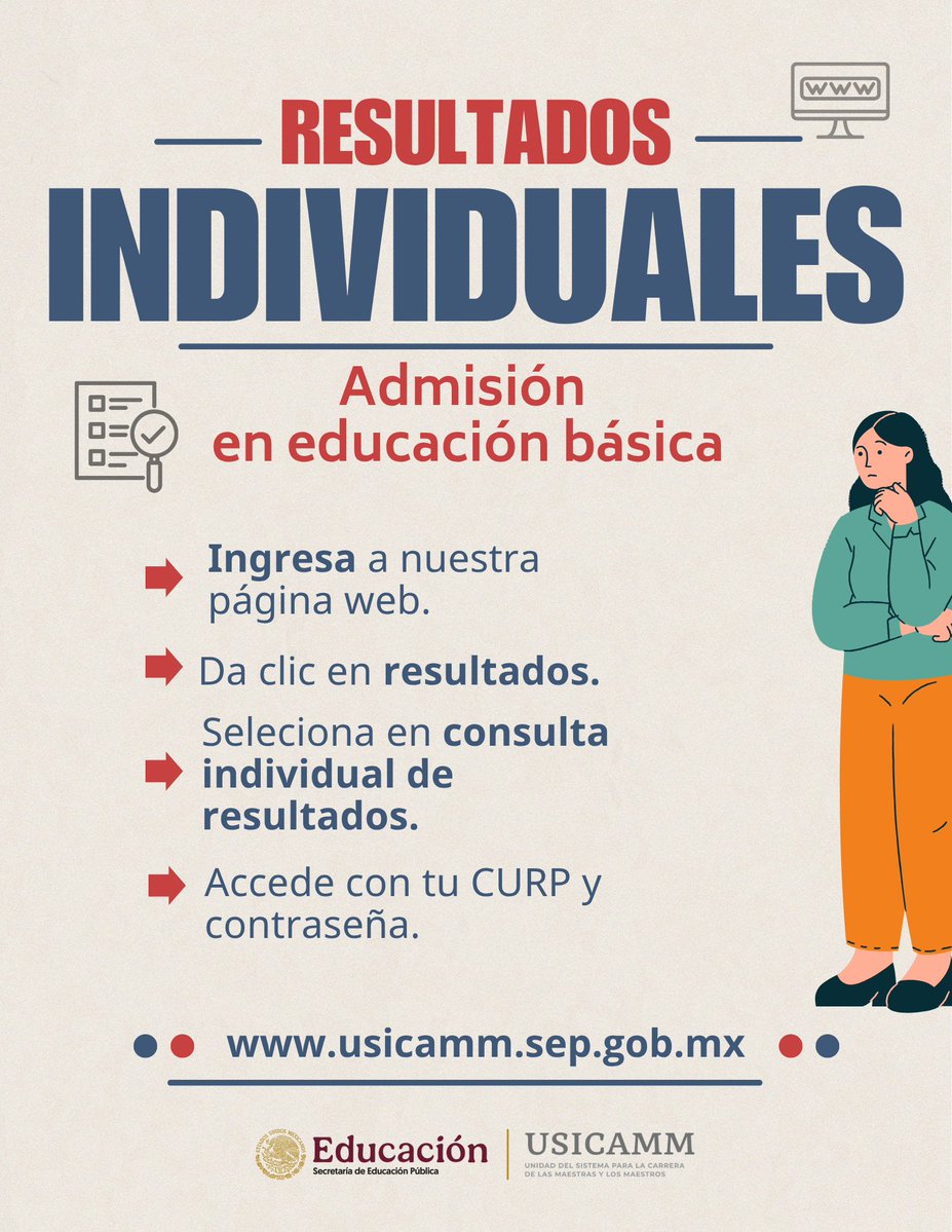 USICAMM_OFICIAL's tweet photo. ⚠️🗣️Maestra y maestro de admisión en educación básica.

¡Ya puedes consultar tu resultado individual!💻🖱️

🔗:https://t.co/RMasDnoLCI https://t.co/haoJKtbfUu