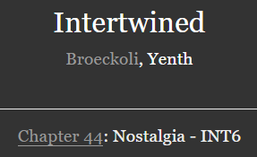 BroeckoliBoop's tweet photo. To celebrate the ITEM trailer, we're posting the first chapter of INT6! Chapter 44, Nostalgia, is up! 12.6k words: https://t.co/FeGXOhaLmk

Intertwined fully returns in October, but we might upload another chapter in August or September! We hope you like the chapter and art! 🥳🥳 https://t.co/RJ3ABehzJp