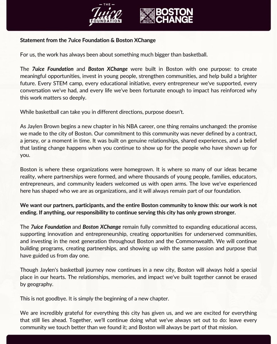 NoaDalzell's tweet photo. Jaylen Brown’s foundations released this statement: https://t.co/pUp1xWE3oq