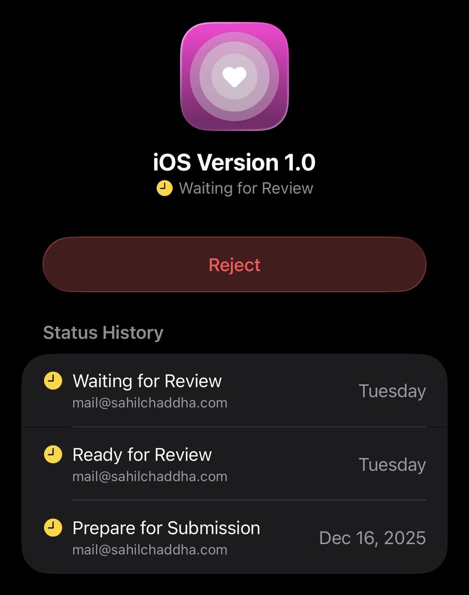 sahilccc's tweet photo. The app works. The users are ready. The only remaining feature is convincing Apple #buildinpublic https://t.co/EMVfgw7Xng