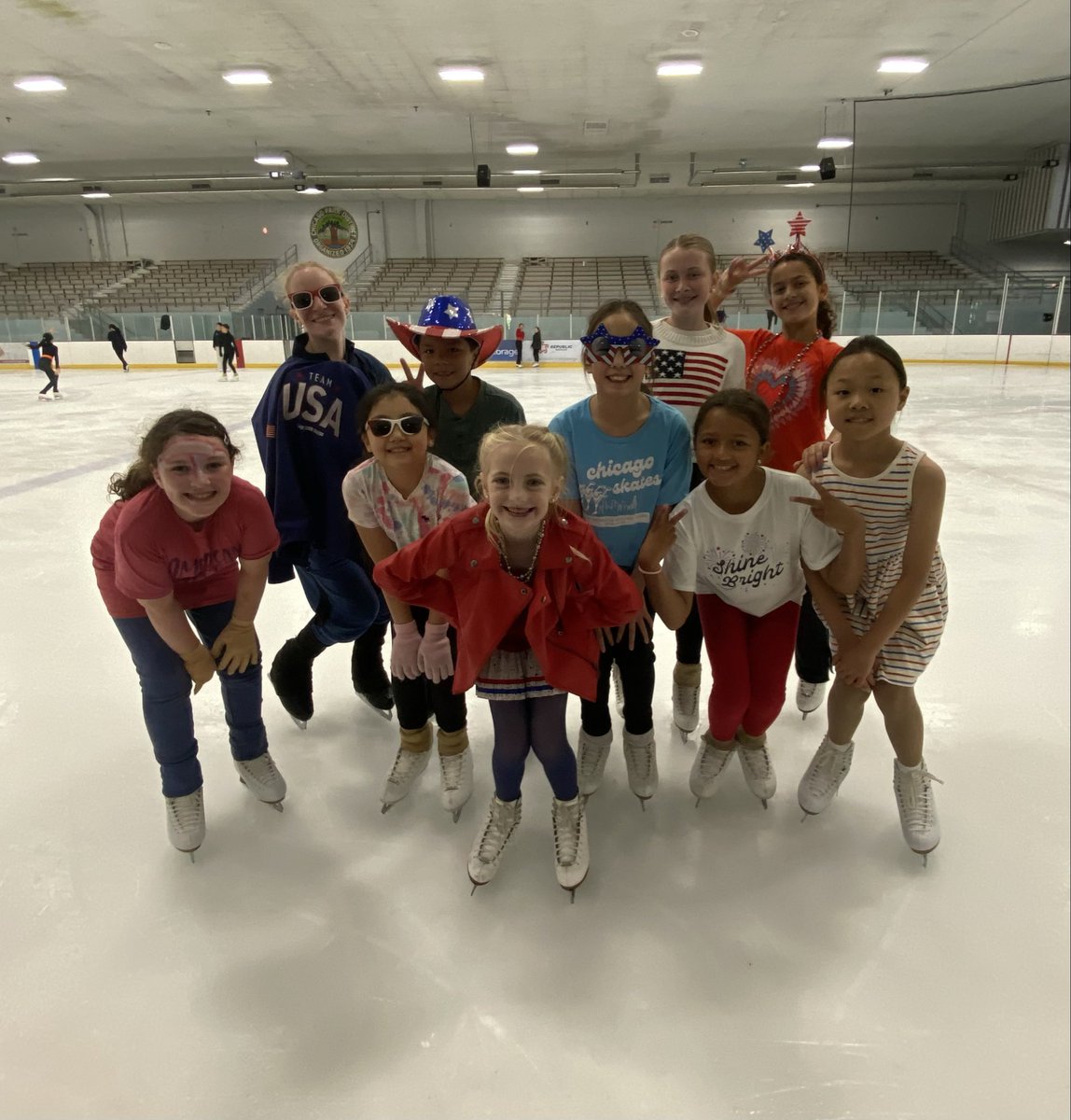 McFetridgeSC's tweet photo. Happy 4th from our Summer Skating Camp at McFetridge! Skaters wore festive attire to celebrate America’s birthday! 🇺🇸⛸️ https://t.co/3j1CbTBuyJ