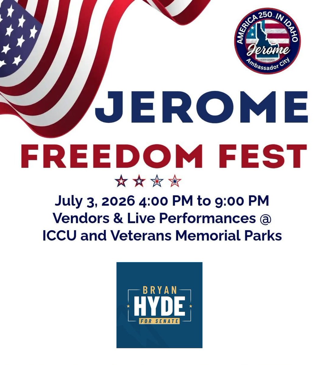 HydeforSenate's tweet photo. If you're in Jerome today, I'd love to shake your hand at Freedom Fest. 

Swing by and grab a sign! https://t.co/xu660YzWgS