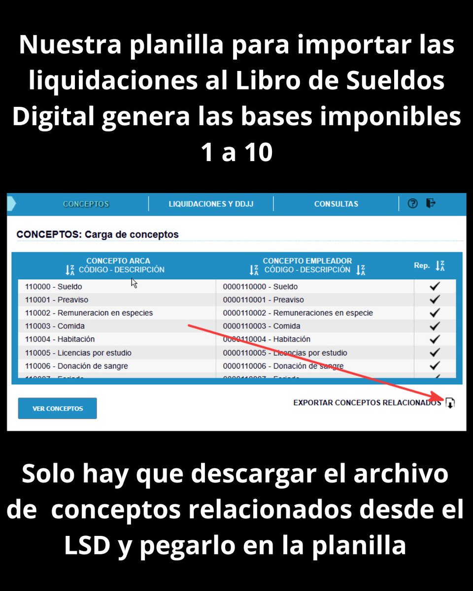 PlanillasUtiles's tweet photo. La nueva versión de nuestra planilla para importar las liquidaciones al Libro de Sueldos Digital puede calcular automáticamente las bases imponibles, solo hay que pegarle los conceptos relacionados. Por consultas https://t.co/7x4NvsE4j2 https://t.co/WRCxRU3mgH