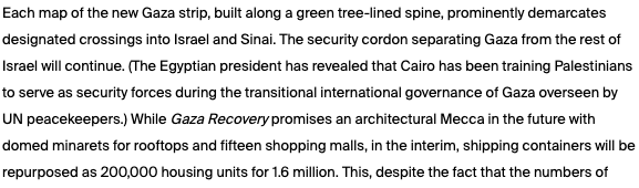 MonaAli_NY_US's tweet photo. Shocking to see the realization of New Gaza, a nightmare that had been sold as a dream. I had written about its earlier Egyptian iteration last year. https://t.co/7XC16NHrpj https://t.co/i7R8eTT1q0