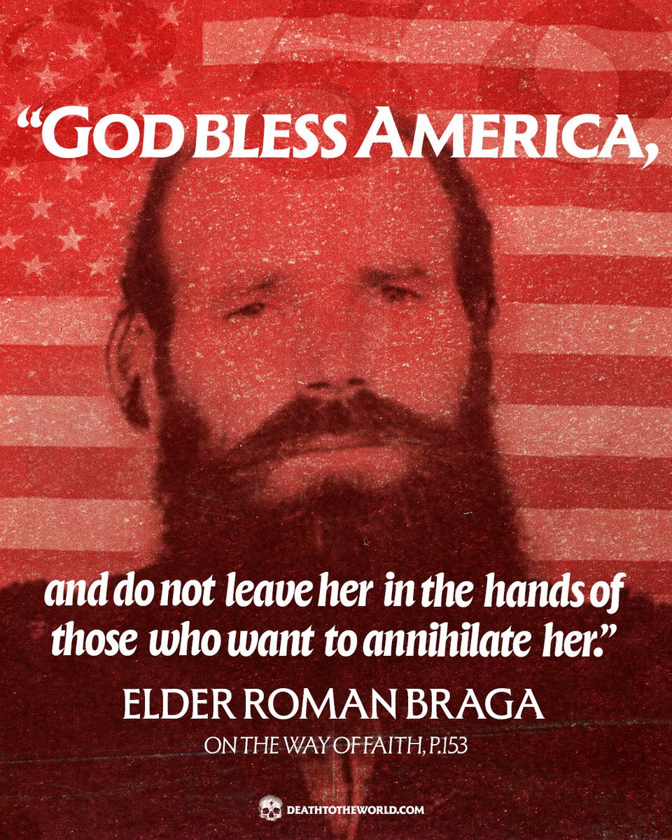 dttwzine's tweet photo. “Lord, we pray especially that among these [American] children, who are intelligent and athletic yet at the same time gullible and naive, some mystics or fools for Christ will someday emerge, those who will shatter all of Satan’s temples and penetrate with burning torches lit by the fire of the Holy Spirit the underground caves of Satanism, opening wide the gates of the hearts of all men to an encounter with Jesus Christ, because in this century of material overindulgence, America needs more fasting and prayer; she needs genuine saints who could revolutionize the entire universe toward new dimensions. 

However, for all this to be accomplished, Lord, we pray You to bless America.”

—Archimandrite Roman Braga :: “Prayer for America” :: 1972