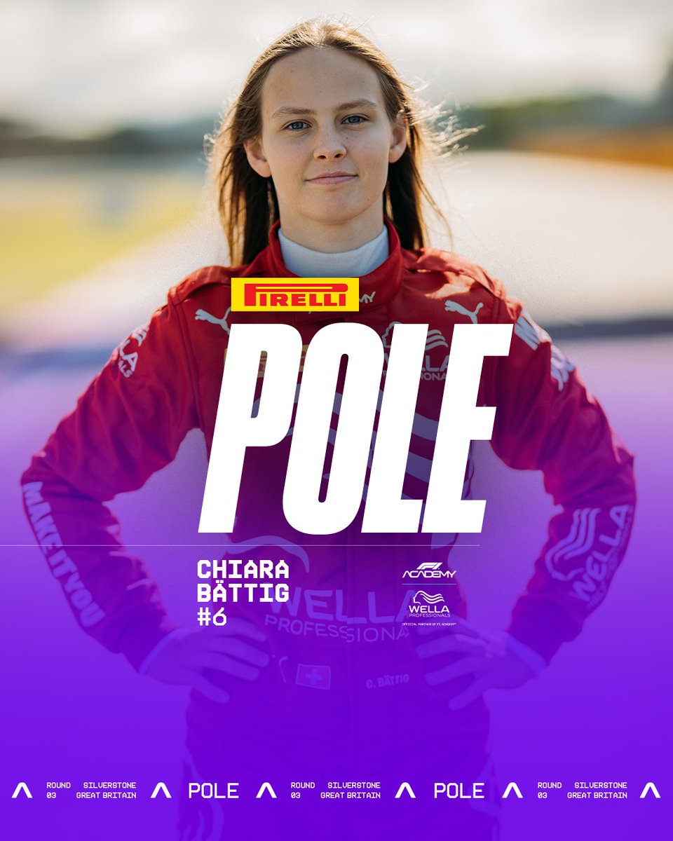 f1academy's tweet photo. What a Friday for the Wild Card! 

16 year old Chiara Bättig will start Sunday's Feature Race from pole at Silverstone! 

Mega job 👊 

#F1ACADEMY #BRITISHGP https://t.co/6ByLjTJF7h