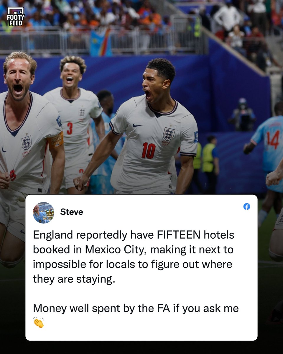 TheFootyFeed's tweet photo. England reportedly have FIFTEEN hotels booked in Mexico City... 😂 https://t.co/a6b7tOOkhx