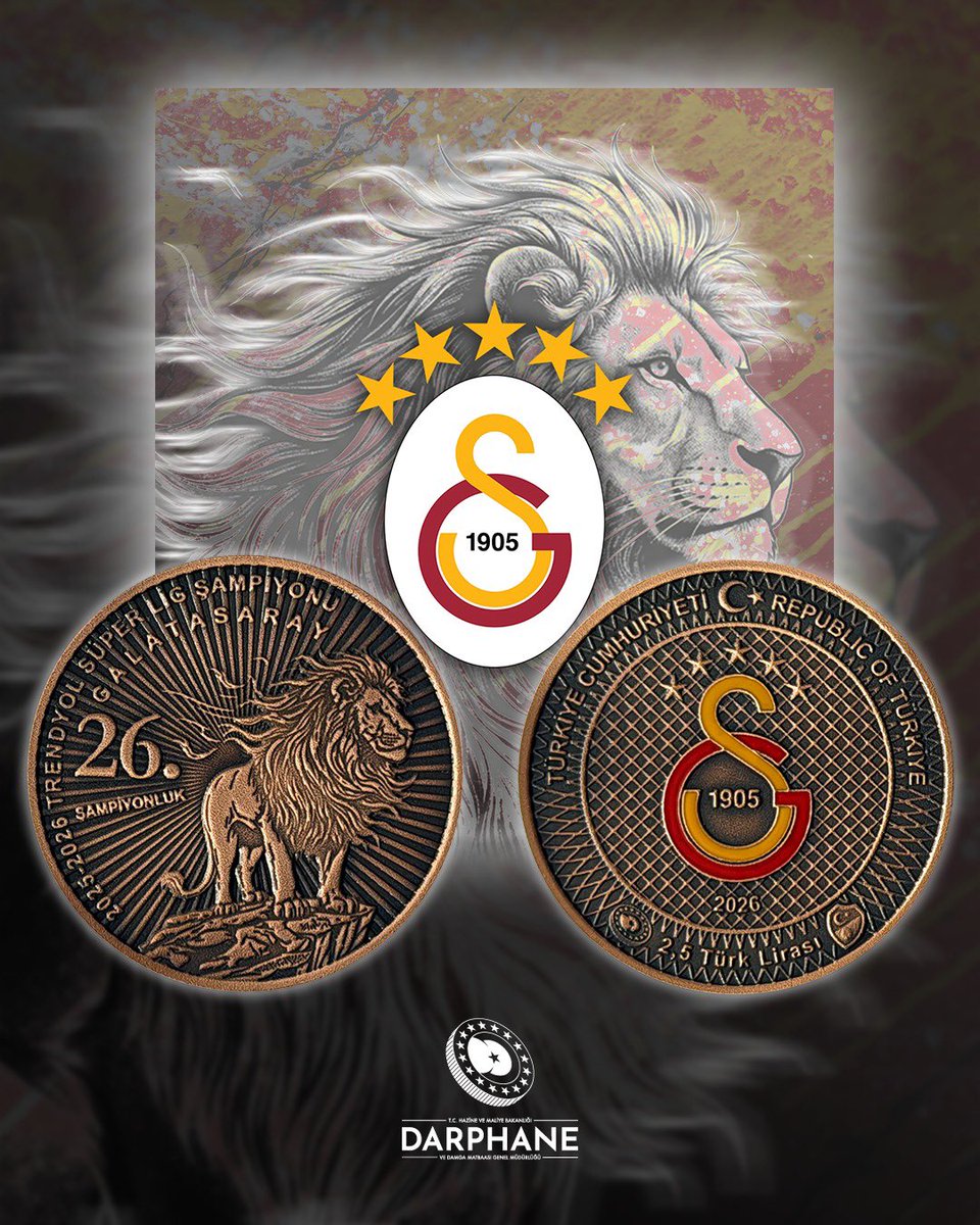 bpthaber's tweet photo. Darphane, Galatasaray'ın 26. şampiyonluğuna özel Bronz Hatıra Parası bastı. https://t.co/sByqdF0KOf