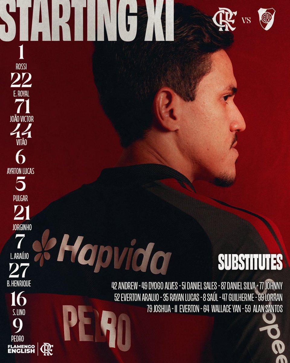 Flamengo_en's tweet photo. 🚨 Starting XI against River Plate 🚨 https://t.co/QK0mjkXqyG