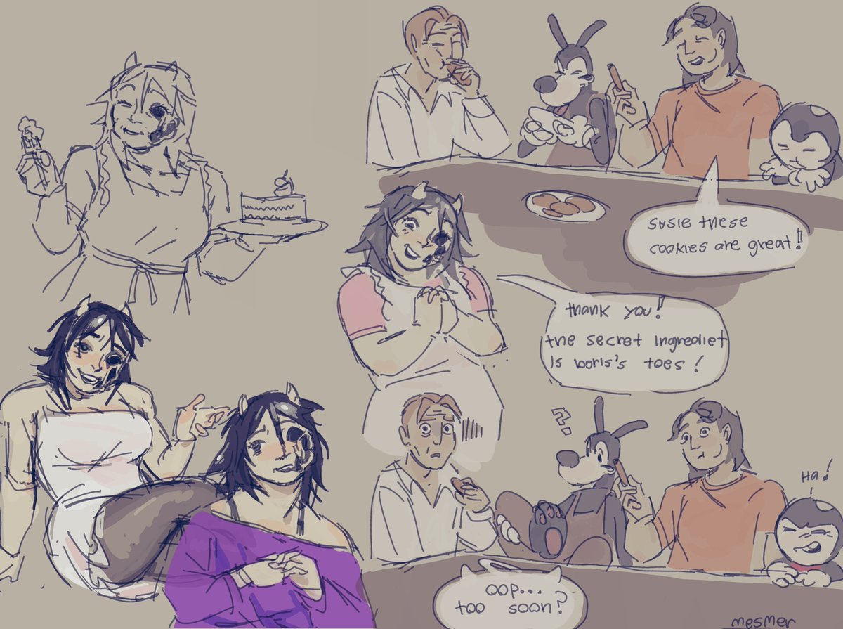 mesm3r_8's tweet photo. More doodles of recovered Susie/#aliceangel + #bendy and others. Kinda sloppy doodles today sorry https://t.co/jlA5hKsVBn