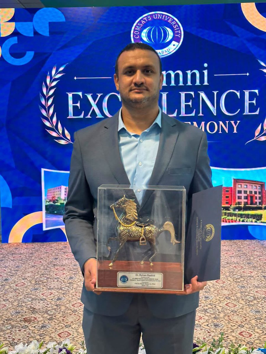 RRTanoli's tweet photo. Honored to receive Comsats University Islamabad - Islamabad Campus first-ever Alumni Excellence Award in Social Impact & Community Service, presented by Honorable Rector Dr. Raheel Qamar, T.I.— selected from alumni across all COMSATS campuses nationwide. 

Being the inaugural recipient in this category means something specific. It recognizes years of work at the intersection of research, curriculum development, and grassroots capacity-building — work I've pursued as Founder & CEO of Mediatiz Foundation. In just two years:

→ 1 million+ students registered
→ 20,000 teachers trained
→ 7,000 schools onboarded

Along the way, we introduced Pakistan's first government-approved, bilingual curriculum on Media & Information Literacy — the foundation for my book, Media Mind, over 1 million copies of which have been distributed free of cost to students in underprivileged communities. We also launched the country's first comprehensive, internationally aligned, bilingual K-12 curriculum on AI & Robotics, and have since expanded into social-emotional learning, environmental literacy, and dedicated programming for orphans and madrasa students across Pakistan.

I'm grateful to the mentors, colleagues, and institutions who made this journey possible — and to COMSATS for creating an award that looks beyond conventional career metrics. The honors a university confers signal the aspirations it hopes to cultivate in its graduates.

This isn't a destination. It's a mandate — to widen access, deepen partnerships, and keep education reform moving from policy to classroom. This is just the beginning.