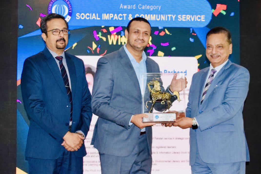 RRTanoli's tweet photo. Honored to receive Comsats University Islamabad - Islamabad Campus first-ever Alumni Excellence Award in Social Impact & Community Service, presented by Honorable Rector Dr. Raheel Qamar, T.I.— selected from alumni across all COMSATS campuses nationwide. 

Being the inaugural recipient in this category means something specific. It recognizes years of work at the intersection of research, curriculum development, and grassroots capacity-building — work I've pursued as Founder & CEO of Mediatiz Foundation. In just two years:

→ 1 million+ students registered
→ 20,000 teachers trained
→ 7,000 schools onboarded

Along the way, we introduced Pakistan's first government-approved, bilingual curriculum on Media & Information Literacy — the foundation for my book, Media Mind, over 1 million copies of which have been distributed free of cost to students in underprivileged communities. We also launched the country's first comprehensive, internationally aligned, bilingual K-12 curriculum on AI & Robotics, and have since expanded into social-emotional learning, environmental literacy, and dedicated programming for orphans and madrasa students across Pakistan.

I'm grateful to the mentors, colleagues, and institutions who made this journey possible — and to COMSATS for creating an award that looks beyond conventional career metrics. The honors a university confers signal the aspirations it hopes to cultivate in its graduates.

This isn't a destination. It's a mandate — to widen access, deepen partnerships, and keep education reform moving from policy to classroom. This is just the beginning.