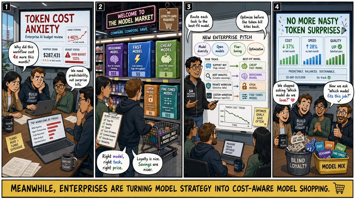 iamafax's tweet photo. Token cost anxiety is pushing enterprises toward model shopping over model loyalty. Large customers are increasingly obsessed with matching the right model to the right task at the right price. The new pitch reportedly emphasizes model diversity, open models, fine-tuning, and optimization to avoid nasty token-cost surprises.