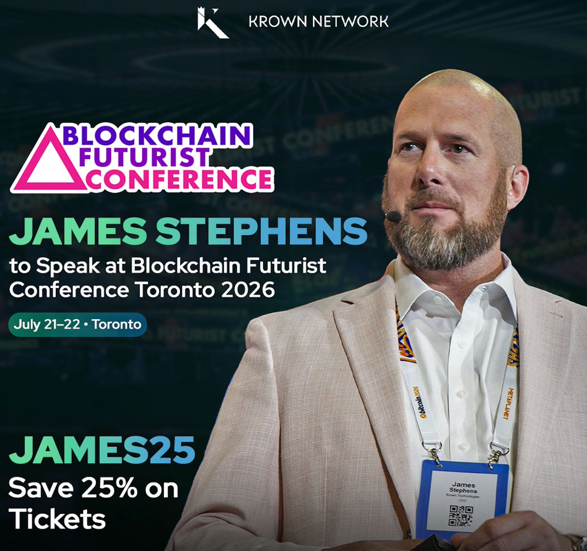 KrownNetwork's tweet photo. Krown Technologies is heading to @Futurist_conf Toronto 2026 ⚡🇨🇦

@KROWNCEO will moderate the Main Stage panel:
“Q-Day Is Coming: Is Blockchain Security Ready?”

📅 Tuesday, July 21
⏰ Approx. 10:50 AM
📍 Rebel Entertainment Complex & Cabana, Toronto

Panel line-up:
🔐 Dr. Francis Bellido, CEO, @QEM_Corp
⚡ Jerry Lagace, COO, @qastlewallet
🌐 M. Amin Najaflou, Application Engineer, @QEM_Corp
🛡️ @Dina_Mainville Founder, Orqa

A major #Web3 conversation on #QuantumSecurity, Q-Day, and future-ready #Blockchain infrastructure.

Use code JAMES25 for 25% off tickets:
https://t.co/3huITMBUBm