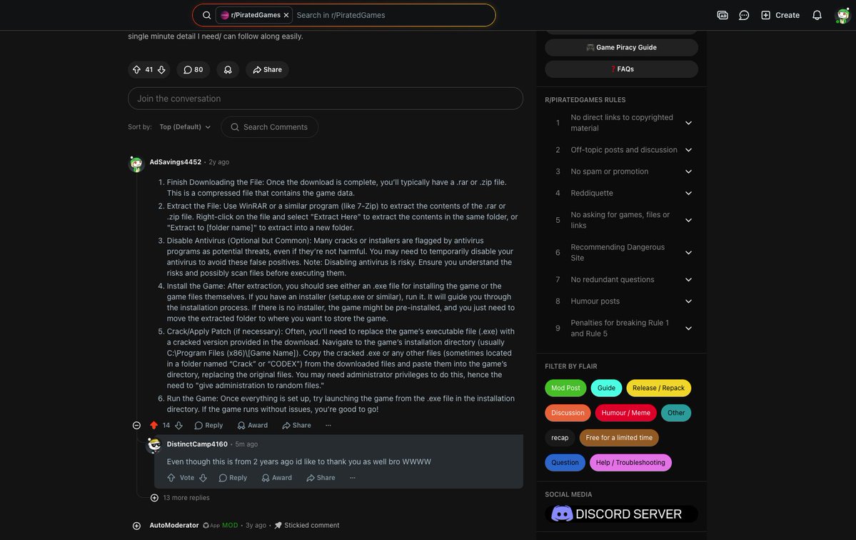 Bitflicker64's tweet photo. Just got this comment 💀
My 2-year-old self was out here helping people pirate games.
Crazy.

Legacy code ages.
Legacy Reddit comments age even better 😭 https://t.co/u2LhRgRUO6