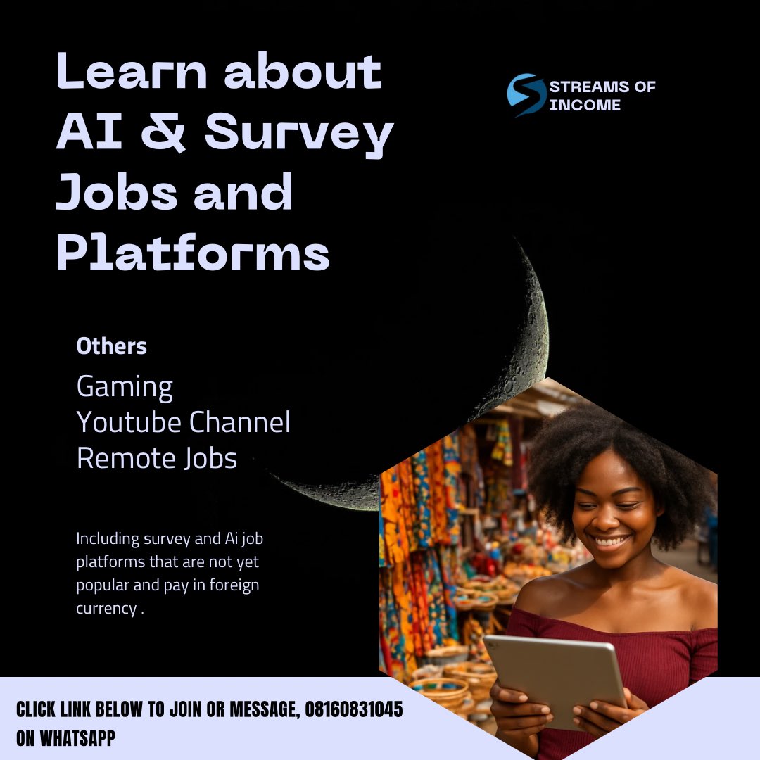 MetaphorCrafts's tweet photo. @tuyung1n Join group to learn how to earn atleast $1000 every month, with surveys and Ai Jobs 

https://t.co/82GVDcOBEX… https://t.co/UxFK5wgyhy
