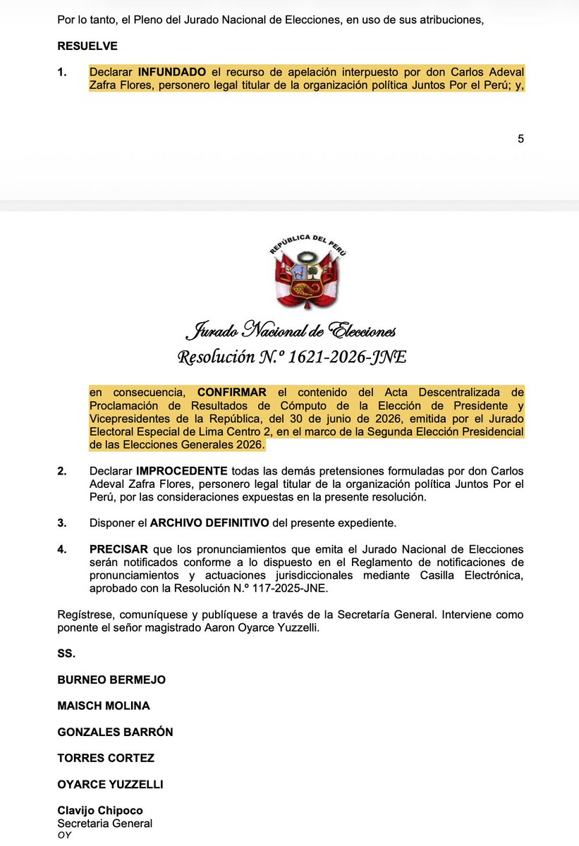 maagnetar's tweet photo. El JNE rechazó el último recurso de Roberto Sánchez con el que buscaba anular los votos en el extranjero y revertir los resultados. Fue presentado ayer y el JNE lo resolvió hoy antes de proclamar a Keiko Fujimori https://t.co/TvlaDANp5C