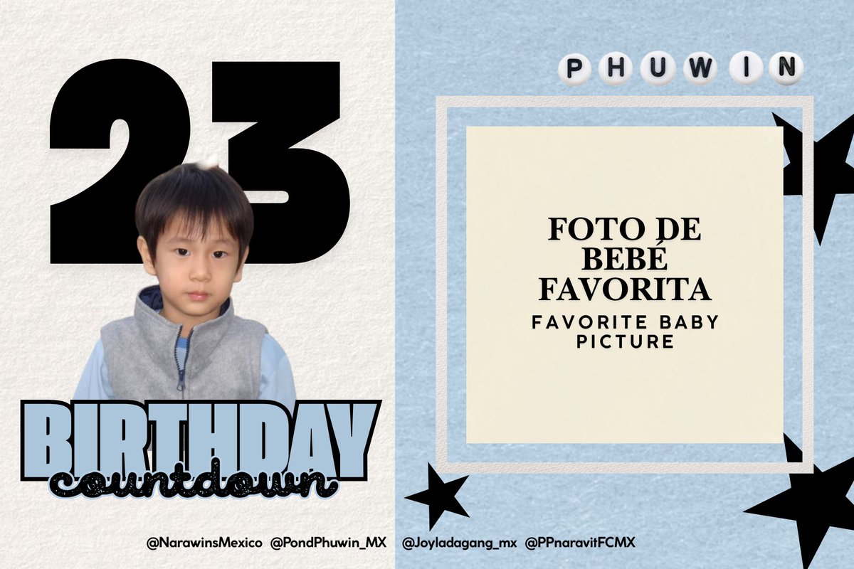 NarawinsMexico's tweet photo. 🐼💙 5 DAYS COUNTDOWN

D2 | Foto de bebé favorita

Antes de convertirse en quien es hoy, Phuwin ya tenía momentos que nos llenan de ternura 🐼💙
Comparte tu foto de bebé favorita de Phuwin.

Cita o responde a este post para compartir tu elección, recuerda agregar el HT 🍯

Before becoming who he is today, Phuwin already had moments that filled our hearts with sweetness 🐼💙
Share your favorite baby picture of Phuwin.

Quote or reply to this post to share your choice, remember to add the HT 🍯

#phuwintang #winniethephu